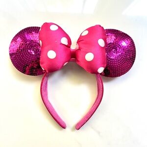 Disney Parks Minnie Mouse Hot Pink Headband Polka Dot Sequined Ear kids girls